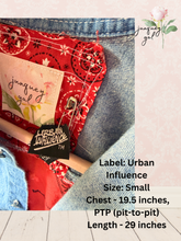 Load image into Gallery viewer, McCoy Truck Stop Bandana Upcycle Denim Shirt 4th of July - Size Small
