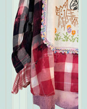 Load image into Gallery viewer, Horse &amp; Girl Needlepoint - upcycled oversized flannel Duster Shirt
