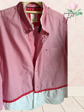 Load image into Gallery viewer, Red &amp; White Pinstripe Oxford Cloth Men's Upcycle American Flag Shirt 4th of July - Fits to plus
