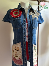 Load image into Gallery viewer, Farm Girl Vintage Cowboy Gap Dress Roosters &amp; Crochet Roses Upcycle - Size Small
