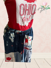 Load image into Gallery viewer, Denim Skirt Boho Chic Gypsy Vintage Tablecloth July 4th Upcycle
