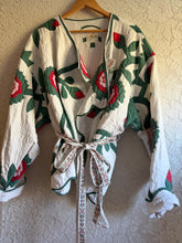 Load image into Gallery viewer, Hand Stitched Hearts &amp; Floral Applique Short Wrap Quilt Jacket - Fits Oversized Plus to 5X
