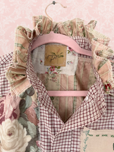 Load image into Gallery viewer, Ruffled Collar Vintage Ralph Lauren Ticking Strip Floral Sheet Upcycled Menswear Blouse Shirt
