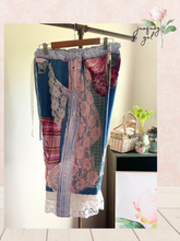 Load image into Gallery viewer, drawstring waist vintage patchwork lightweight denim capri jeans Curvy Plus Upcycled 3X

