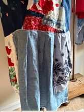 Load image into Gallery viewer, Denim Skirt Boho Chic Gypsy Vintage Tablecloth July 4th Upcycle
