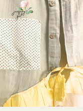 Load image into Gallery viewer, Lemon Yellow Floral Linen Shirt High Low Upcycled Menswear Blouse Shirt Oversized sleeveless
