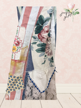 Load image into Gallery viewer, Upcycled bleached jeans LOVE floral patchwork large asymmetric roses vintage Fits most to Large
