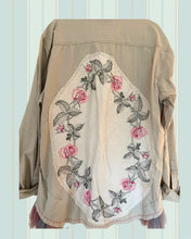 Load image into Gallery viewer, pink rose needlepoint khaki jacket duster
