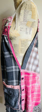 Load image into Gallery viewer, Les Fleurs French Script Black &amp; Pink Floral Vintage Barkcloth Apron - Smock
