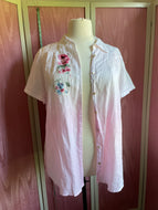 Hand dyed pink ombré linen blouse with handkerchief vintage floral *Fits Up to Plus*