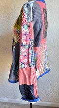 Load image into Gallery viewer, Royal Blue Bow Crazy Quilt Feed Garden Seed Sack Barn Coat Jacket - Fits up to Large
