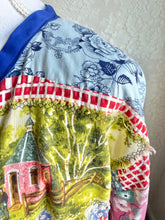 Load image into Gallery viewer, Royal Blue Bow Crazy Quilt Feed Garden Seed Sack Barn Coat Jacket - Fits up to Large
