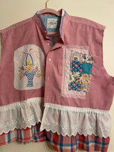 Load image into Gallery viewer, Pink Kitty Oxford cloth Upcycled Menswear Blouse Shirt
