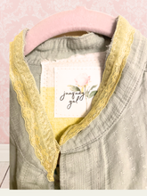 Load image into Gallery viewer, Lemon Yellow Floral Linen Shirt High Low Upcycled Menswear Blouse Shirt Oversized sleeveless
