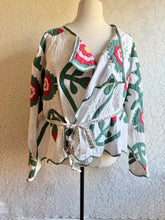Load image into Gallery viewer, Hand Stitched Hearts &amp; Floral Applique Short Wrap Quilt Jacket - Fits Oversized Plus to 5X
