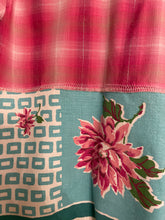Load image into Gallery viewer, Bright Pink Cotton Plaid Metallic Thead Upcycled Aqua MCM Vintage Tablecloth Shirt
