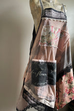 Load image into Gallery viewer, Distressed Charcoal &amp; Black Lace Shabby Chic Upcycle Apron - Smock
