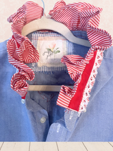 Load image into Gallery viewer, Martha Red Roses Blue Oxford Vintage Sheets Classic shirt High-Low Upcycled Blouse 2X Plus Curvy
