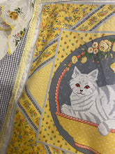 Load image into Gallery viewer, Calico Yellow Kitty Gray Check Vintage Handkerchief Hankie Upcycled Menswear Blouse Sleeveless Vest

