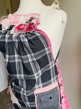 Load image into Gallery viewer, Les Fleurs French Script Black &amp; Pink Floral Vintage Barkcloth Apron - Smock
