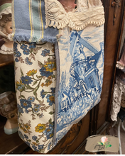Load image into Gallery viewer, Delft Blue Holland Vintage Needlepoint Tote Flea Market Book Bag
