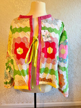 Load image into Gallery viewer, Bright &amp; Cheery Grandmother's Flower Garden Hexagon Quilt Jacket - Fits Oversized Plus to 5X
