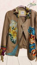 Load image into Gallery viewer, Khaki Upcycled Bobo Fringe Colorful Patchwork Jacket Lane Bryant PLUS CURVY
