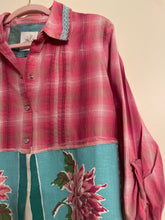 Load image into Gallery viewer, Bright Pink Cotton Plaid Metallic Thead Upcycled Aqua MCM Vintage Tablecloth Shirt
