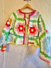 Load image into Gallery viewer, Bright &amp; Cheery Grandmother's Flower Garden Hexagon Quilt Jacket - Fits Oversized Plus to 5X

