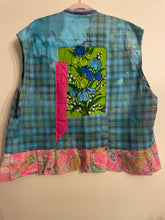 Load image into Gallery viewer, Bright Aqua Upcycled Menswear Vest  Blouse Shirt
