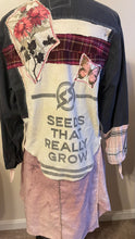 Load image into Gallery viewer, Seeds that Grow vintage feedsack upcycled flannel shirt - duster
