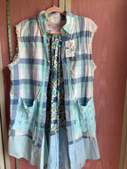 aqua plaid & calico florals - oversized shirt | duster *Fits Up to Medium*
