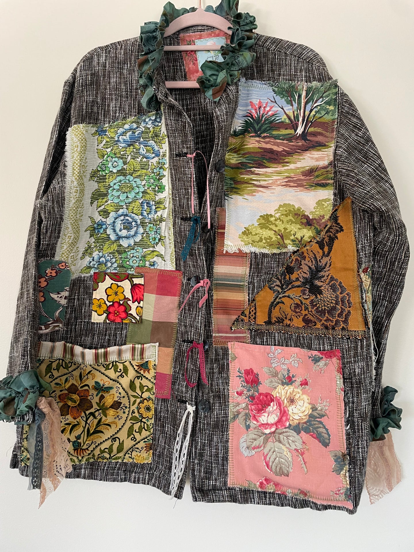 Upcycled Vintage Garden Patchwork Linen Woven Barn Jacket Chicos ...