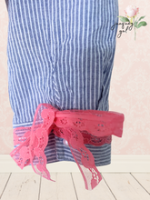 Load image into Gallery viewer, Preppy pink &amp; blue candy stripe Pinstripe upcycled Blouse Size Small
