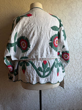 Load image into Gallery viewer, Hand Stitched Hearts &amp; Floral Applique Short Wrap Quilt Jacket - Fits Oversized Plus to 5X
