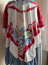 Load image into Gallery viewer, Vintage tablecloth bouquet &amp; bows oversized duster shirt Americana Crochet roses Plus 3X to 4X
