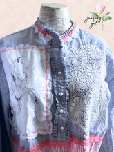 Load image into Gallery viewer, Preppy pink &amp; blue candy stripe Pinstripe upcycled Blouse Size Small
