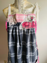 Load image into Gallery viewer, Les Fleurs French Script Black &amp; Pink Floral Vintage Barkcloth Apron - Smock
