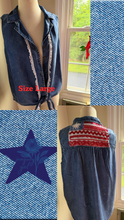 Load image into Gallery viewer, Lightweight dark sleeveless American flag tie front button down fits to XL
