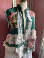 hunter green floral duster with vintage laces & eyelet | special occasion duster - oversized *Fits Up to Plus*