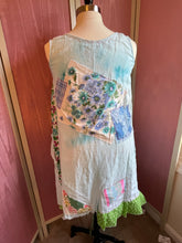 Load image into Gallery viewer, aqua tie dye vintage florals linen sundress | oversized | coverup *Fits Up to XL*
