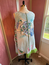 Load image into Gallery viewer, aqua tie dye vintage florals linen sundress | oversized | coverup *Fits Up to XL*
