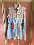 pastel pink roses & oxford cloth loose shirt | duster | coverup *Fits Up to XL*