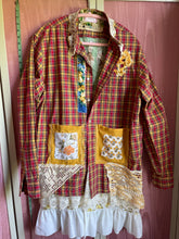 Load image into Gallery viewer, Irish Coffee &amp; Whiskey Upcycled Red Gold Plaid - duster | oversized shirt *Fits Up to XL*
