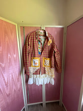 Load image into Gallery viewer, Irish Coffee &amp; Whiskey Upcycled Red Gold Plaid - duster | oversized shirt *Fits Up to XL*
