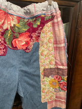 Load image into Gallery viewer, drawstring waist vintage patchwork lightweight denim capri jeans Curvy Plus Upcycled 3X
