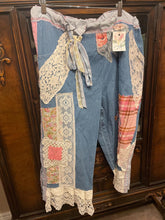 Load image into Gallery viewer, drawstring waist vintage patchwork lightweight denim capri jeans Curvy Plus Upcycled 3X
