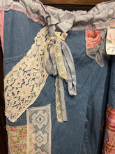 Load image into Gallery viewer, drawstring waist vintage patchwork lightweight denim capri jeans Curvy Plus Upcycled 3X
