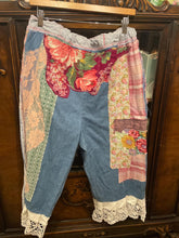 Load image into Gallery viewer, drawstring waist vintage patchwork lightweight denim capri jeans Curvy Plus Upcycled 3X
