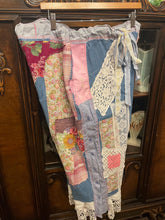 Load image into Gallery viewer, drawstring waist vintage patchwork lightweight denim capri jeans Curvy Plus Upcycled 3X
